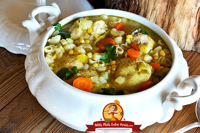 Soupe de poulet aux légumes, petites pâtes et parmesan - Cookidoo