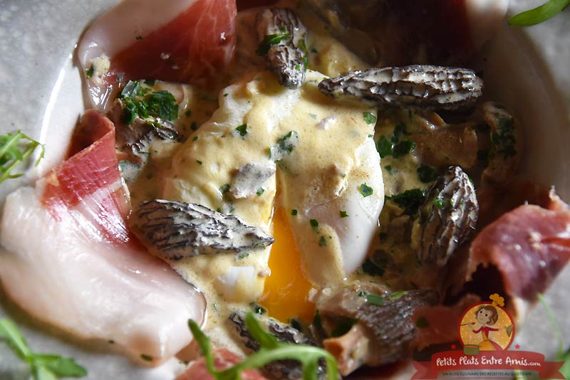 Cuisson Oeuf poché aux morilles et jambon noir de Bigorre